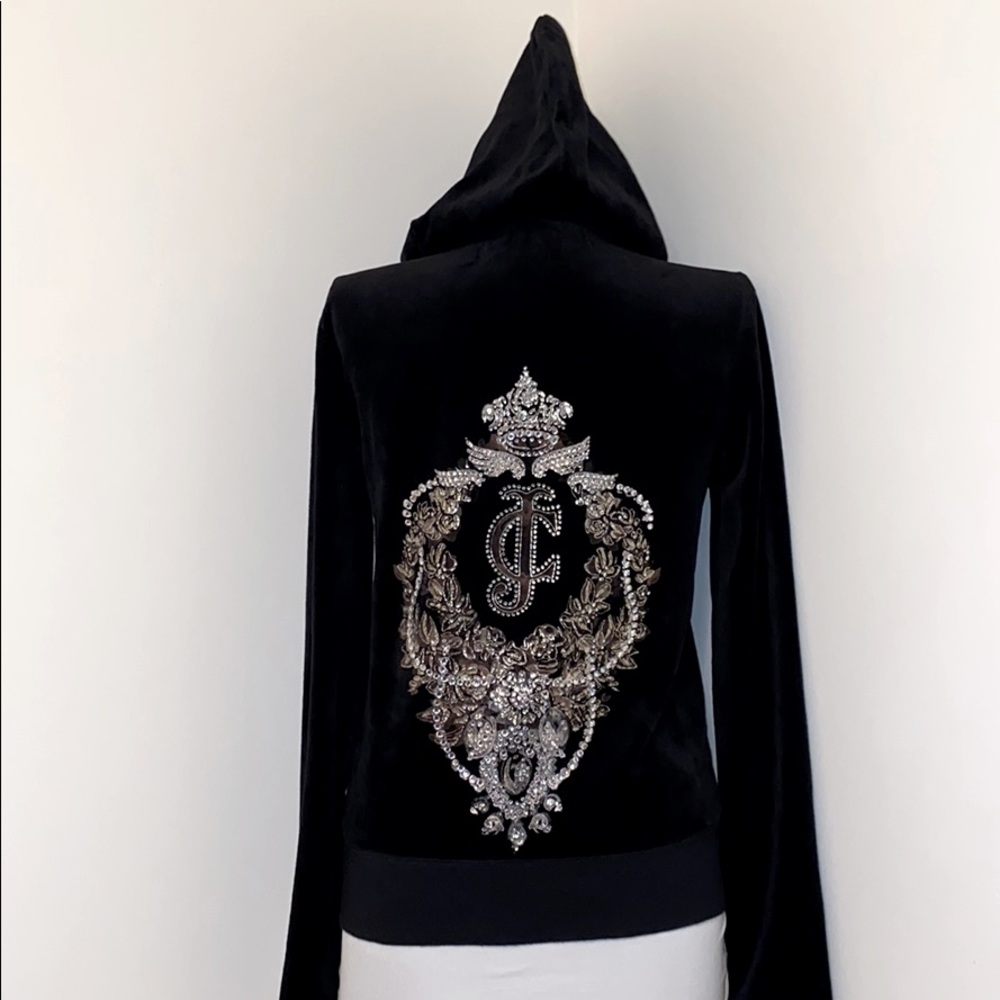 Juicy Couture Black Velour Hooded Sweatshirt